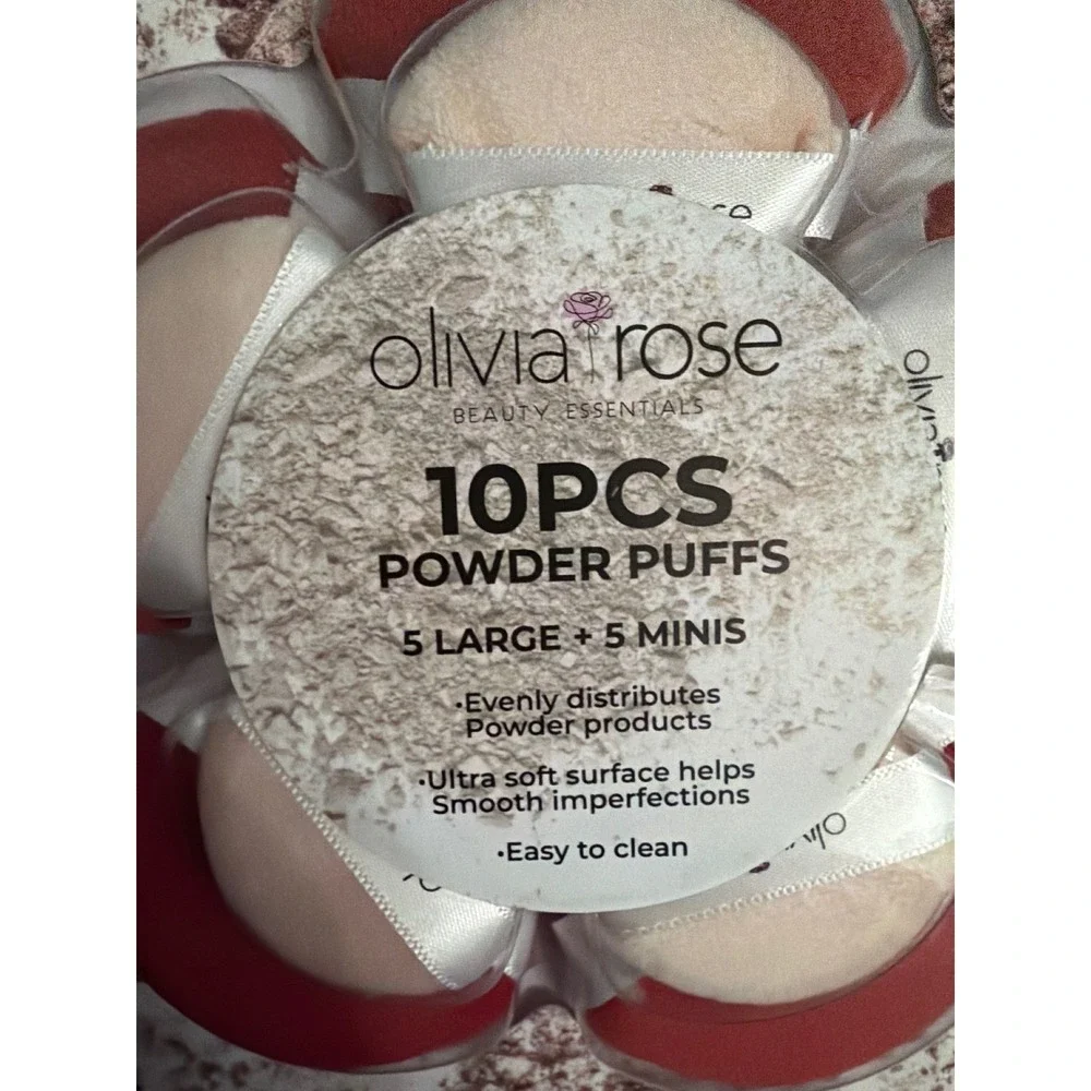 Olivia Rose Beauty Essentials 10 Piece Powder Puff Set 5 Large 5 Mini Pink Cream